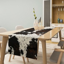 Cow Print Table Runner, Brown Cowhide Print Western Style Table Runner Country Farmhouse Cottage Cow Patten Linen Table Decoration for Home Kitchen Dining,13x70 Inch