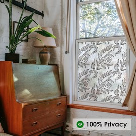 DKTIE Retro Leaves Pattern Two Way Window Film Privacy Day and Night Window Privacy Film Decorative Stained Glass Window Clings for Birds (C587, 17.7" x 78.7")