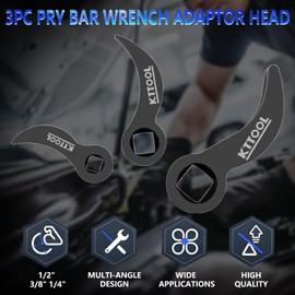KTTOOL 3 Pcs Pry Bar Wrench Adaptor Head Set, Crowbar Adapter Head Tool, Half Shaft Removal Car Repairing Tools 1/2" 3/8" 1/4" D (Square) Profile