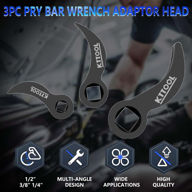 KTTOOL 3 Pcs Pry Bar Wrench Adaptor Head Set, Crowbar