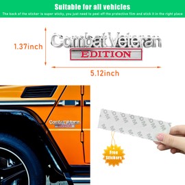 Ziciner Combat Veteran Edition Emblem, 3D Metal Raised Car Fender Badge Decal with Strong Adhesive, Universal Combat Veteran Letters Sticker Replacement for Car (Silver & Red, Combat Veteran)