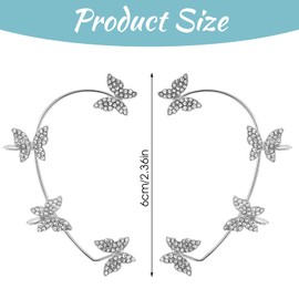 2PCS Butterfly Ear Cuff, Rhinestone Butterfly Ear Wrap, Non-Piercing Fake Earrings, Fairy Ear-Jewelry for Women, Elegant Climber Ears Wrap for Wedding, Dance, Party and Gift