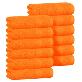BOUTIQUO Ultra Soft Cotton Washcloths, Contains 12 Piece Face Cloths 12x12 inch, Ideal for Everyday use Face Towels, Compact & Lightweight Multi Purpose Washcloths - Orange