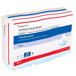 Cardinal Health™ Quilted Adult Briefs, Wings™ Super with BreatheEasy™ Technology 87084A, Bag of 18