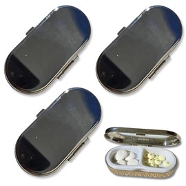 Set of 3 Silver Metal Pill Box with 2 Compartments – Cute and Compact Pill Organizer for Purse, Portable Metal Pill Case, Small Pill Carrier, Pill Box for Purse, Travel-Friendly Design