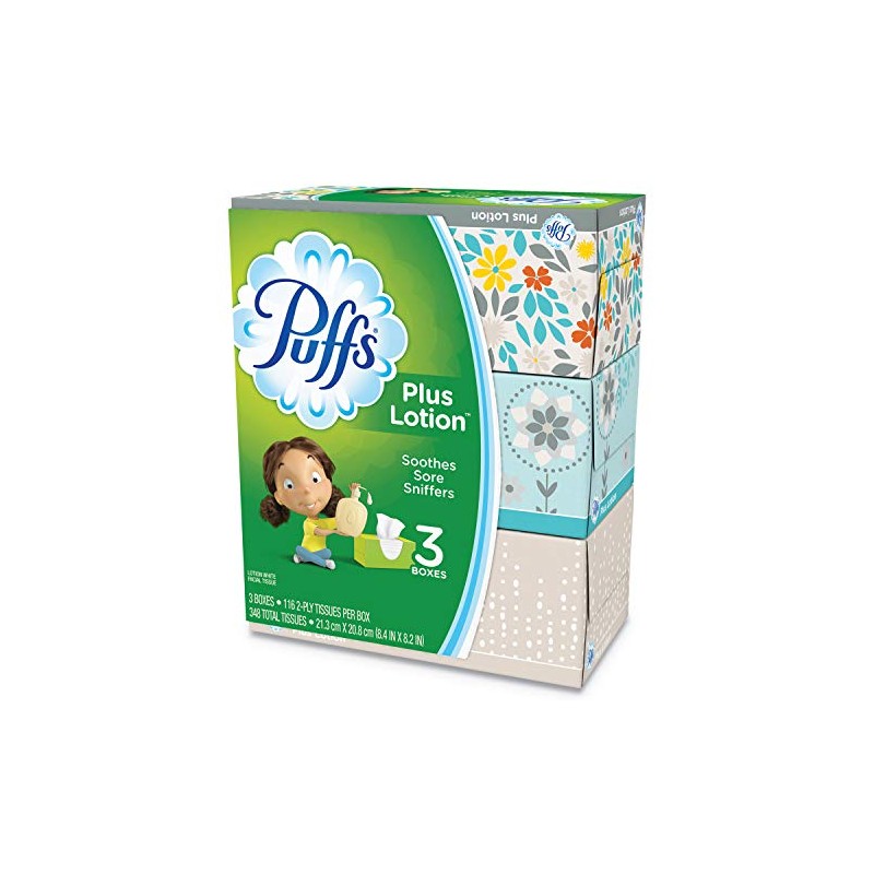 Plus Lotion Facial Tissue, White, 2-Ply, 116/Box, 3 Boxes/Pack [ESS]