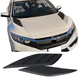 IKON MOTORSPORTS Front Hood Vents Compatible With 2016-2020 Honda Civic 10th Gen, V3 Style Black ABS Cover Side Louver Air Intake Front Hood Trim Scoop Vent Guards Vent 2 Piece Set