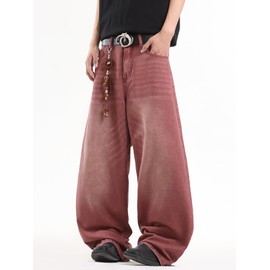 DFGIGT Mens Streetwear Hip Hop Baggy Jeans Wide Leg Skater Denim Pants Loose Long Trousers Jinco Oversized Relaxed Y2k 2000s Extreme Motion Skateboard,A16 Red,XX-Large