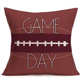 ShareJ Retro Rugby Pillow Covers 18x18 Inch Game Day Throw Pillow Cover Ball Sport Cotton Linen Square Pillow Case Cushion Cover for Home Car Decorative (Game Day)