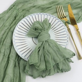 WELTRXE Set of 6 Sage Green Gauze Cheesecloth Napkins Wrinkled Dinner Napkins 20 x 20 Inch Soft Cotton Table Napkins Boho Decorative Cloth Napkins for Wedding Birthday Party Baby Shower Everyday Use