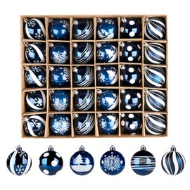 Christmas Baubles, 30 Pieces 6 cm Plastic Christmas Tree Baubles Christmas Decoration with Christmas Tree Decoration Traditional Theme Dark Blue White Christmas Tree Balls Decorations for Christmas
