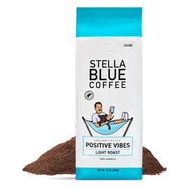 Stella Blue Ground Coffee, Positive Vibes Blend, Light Roast, Fresh Coffee Ground 100% Arabica, Smooth Balanced Roast with Distinct Flavor Notes, Ethically Sourced Coffee Beans, 12 oz Bag