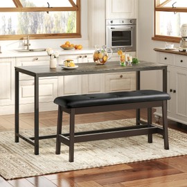 HOOBRO Dining Bench, Bamboo Dining Room Bench with PU Leather Upholstered Seat, for Kitchen, Living Room, Hallway, Kitchen, Entryway, Brown and Black CB13CD01