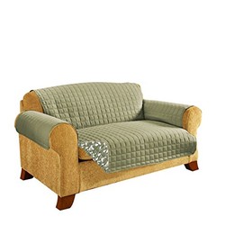 CELINE LINEN Reversible Quilted Furniture Protector- Special Treatment Microfiber As Soft as Egyptian Cotton, Green Leaf Love