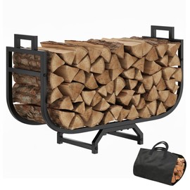 suchown 34 Inch Firewood Rack with Log Carrier Bag, Outdoor Indoor Fire Wood Rack Holder with handles, Metal Heavy Duty Log Holder Storage for Fireplace Patio Deck