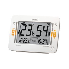RHYTHM CITIZEN 8RZ232-003 High Accuracy Digital Thermometer/Hygrometer (with Radio Clock Function) Calendar, Environment Estimated Display, White, 5.2 x 7.3 x 2.1 inches (13.2 x 18.6 x 5.3 cm)
