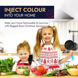 Ragged Rose Christmas Apron - Kids Aprons for Cooking & Dishwashing - Frilly Apron with Adjustable Neck Strap, Front Pocket, & Ties - Nordic Red Apron for 3-7 Years Old - 63 cm x 44 cm Cotton Apron