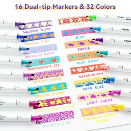 Ohuhu Markers Highlighters 16 Pack 32 Colors Dual Tips Double Colors Chisel & Fine Water-Based Highlighters Assorted Colors for Journaling Office School Supplies Bible Note Taking