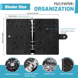 2pcs Soft PVC 6 Ring Binder Cover, 6 Hole Soft Cover Binder, Office Binder Supplies for Meeting Travel (Black)