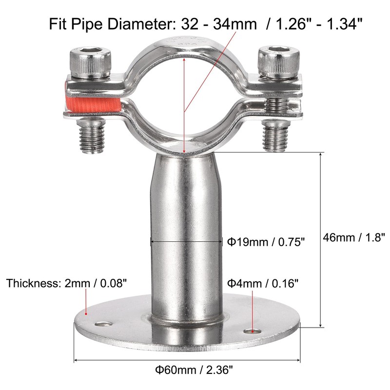 sourcing map Wall Mount Ceiling Mount Pipe Support, 304 Stainless