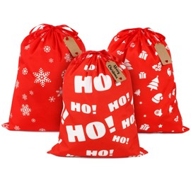 BOFUNX Pack of 3 Christmas Gift Bags, Large Christmas Bags for Filling, Christmas Sack, Gift Wrapping with Gift Tag, 40 x 50 cm