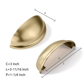 khtumeware 5 Pack 3" Gold Drawer Pulls Brushed Brass Cabinet Cup Pulls Kitchen Hardware Cabinet Handles Drawer Handles Knobs 3 inch Hole Center