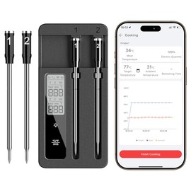 Termómetro inalámbrico inteligente para carne con sondas duales, combo Bluetooth y WiFi, monitoreo remoto y alertas inteligentes para barbacoa, parril