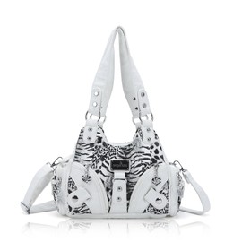 Angel Kiss Purses for Women Small Hobo Shoulder Bags Vagen Leather Multi-Pocket Tote Bag with Zipper (Leopard White)