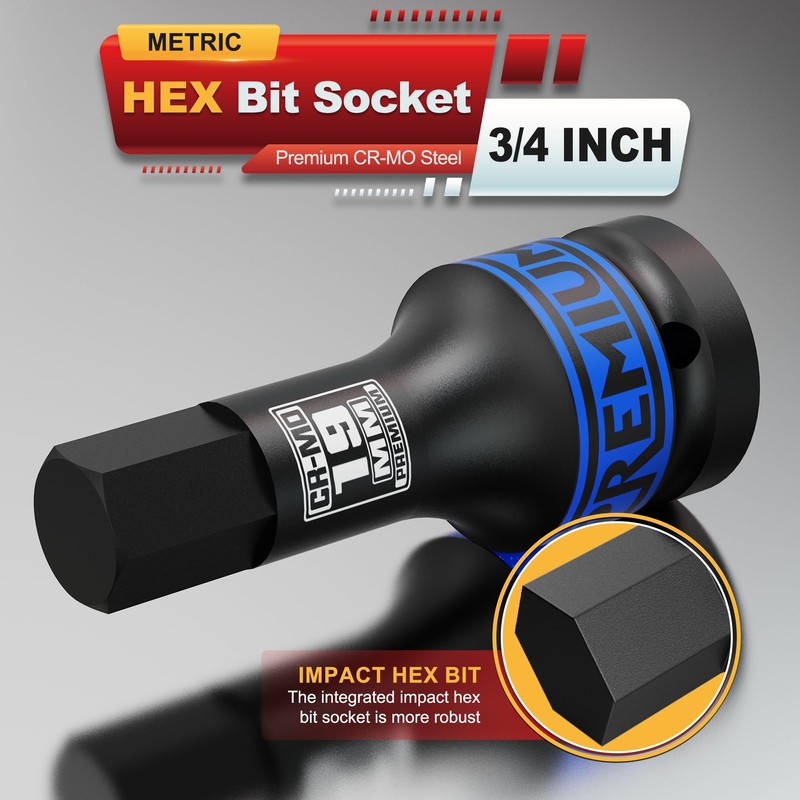 KIRXST 3/4" Impact Hex Bit Socket, H19 (19mm) Allen Key