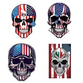 American Flag Skull Decal Stickers, Patriotic Design, Set of 4, Decorative,SUV, Van, Window, Bumper, Wall, Laptop, Tablet, Cup,Tumbler Or Any Smooth Surface