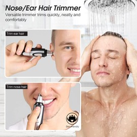 Cortapelos para orejas y nariz – 2021 profesional indoloro para cejas y cabello facial para hombres y mujeres, recortador a pilas con IPX7 impermeable, cuchillas de doble borde para una fácil limpieza, color negro