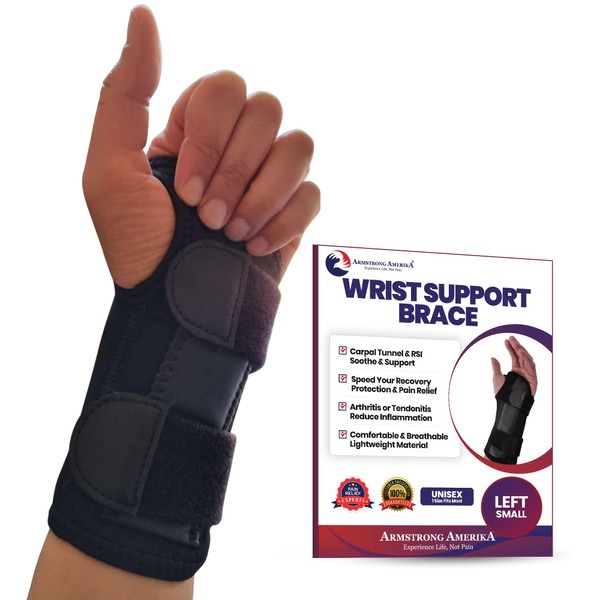 Carpal Tunnel Wrist Brace Night Support - Wrist Splint Arm Stabilizer & Hand Brace for Carpal Tunnel Syndrome Pain Relief with Compression Sleeve for Forearm or Wrist Tendonitis Pain Treatment (Small, Left)