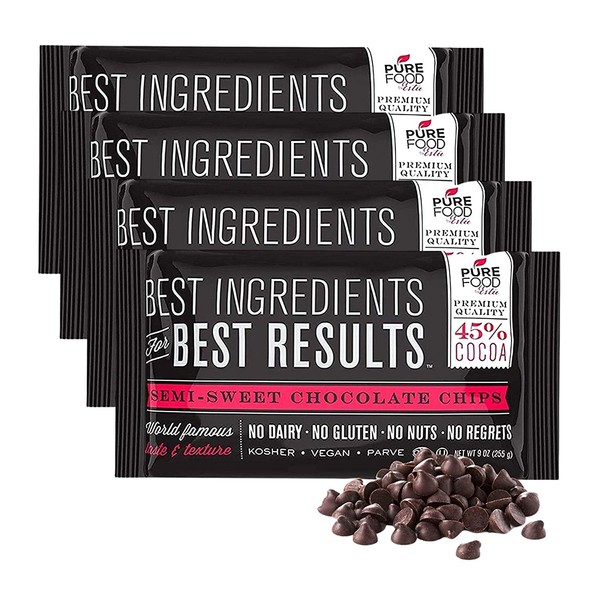 Barry Callebaut Chocolate Chips | All Natural | Certified Kosher | Gluten-Free, Dairy-Free, Nut-Free | Vegan | 9 oz bag (Semi Sweet Chocolate Chips, 4 Packs)