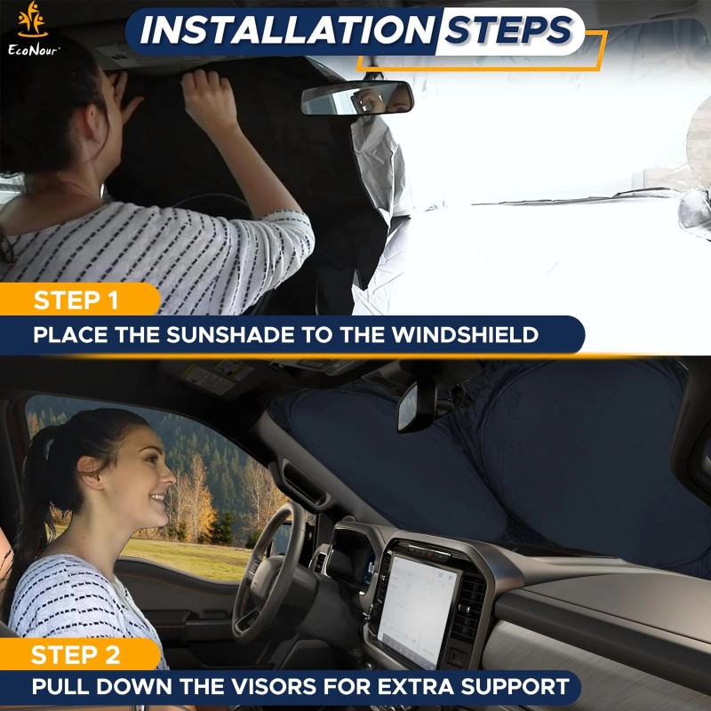 EcoNour X Large Black Silver Truck Sun Shade For Windshield
