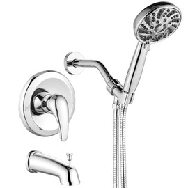 gotonovo Bathroom Shower Head Kit High Pressure Combo System Shower Faucet 6 Modes ABS Handheld Spray Shower Trim Kit Valve Included Shower Head and Handle Set Polished Chrome