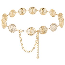 Heyjoin Waist Chain Belts Metal Western Belt Chunky Belly Chain Women's Belt for Dress (Disc Gold-M)
