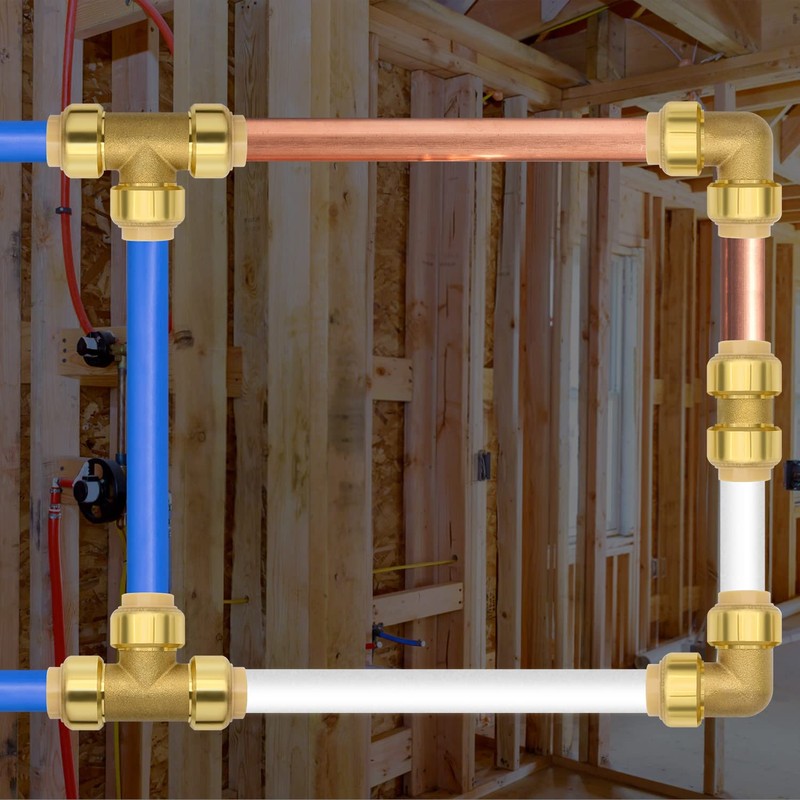 12 Pack Push-to-Connect Plumbing Fittings, 1/2" Pushfit Elbow Fittings with