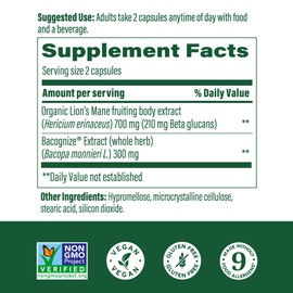 MegaFood Superfood Mushroom Focus Support - Doctor Formulated Lions Mane Supplement Capsules - Lions Mane Mushroom Supplement with Clinically Studied Bacopa - Vegan - 60 Capsules, 30 Servings