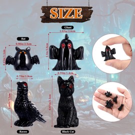 Wesiti 20 Pcs Mini Statue Decor Resin Black Cat Ghost Bat and Raven Figurines Horror Gothic Outdoor Home Lawn Decor Miniature Tombstone Scene Party Favor(Classic)