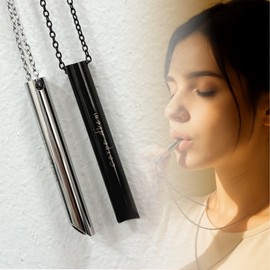 Surgical Steel Breathing Necklace for Stress & Anxiety Relief, Engravable Custom Pendant Gift Relax Black/Engravable