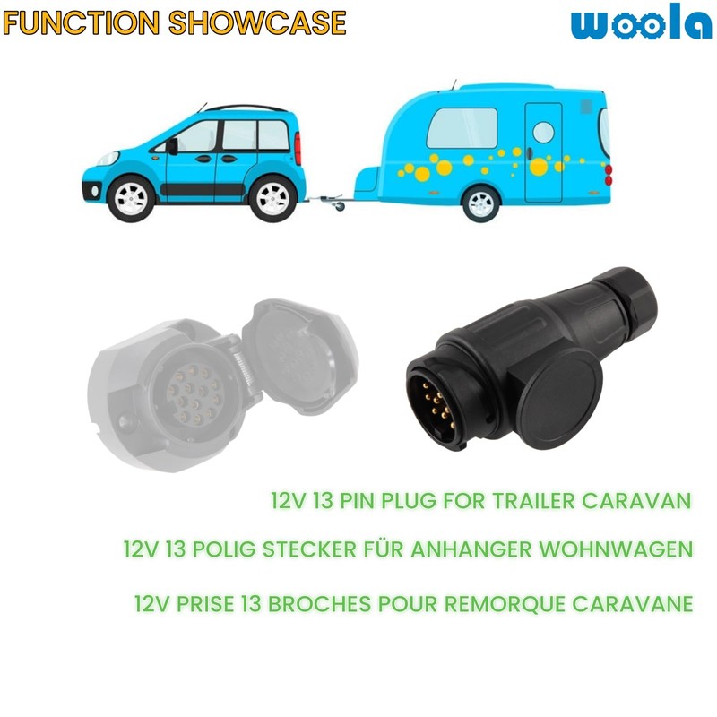Woola 13 Pin Trailer Plug with Parking Protect Cover,12V 13