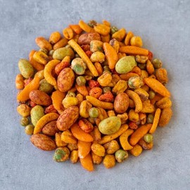 Southern Style Chili Snack | Hot Crunchy Fusion | Crispy Snacks - Savory Flavor Burst With Crunch, Ultimate Chili Nut & Snack Mix - Spicy Wasabi Peanuts, Green Peas, Cajun Corn Sticks and Peanut, Chili Lemon Corn Nuggets (1 Pound (Pack of 1), Chili)