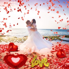 Valentines Day Red Wedding Decorations Artificial Petals Heart Shaped Love Foil Balloons Silk Rose Petals Romantic Design for Wedding Engagement Anniversary Confetti Centerpieces Cake Table Decoration