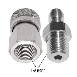 Universal 1/8 inch BSPP Female Connector and 8mm Male Plug Fill Nipple Quick-Disconnect Set, Stainless Steel Remote Line Male & Female Set for Paintball HPA CO2 Convertor Air Tool Fittings