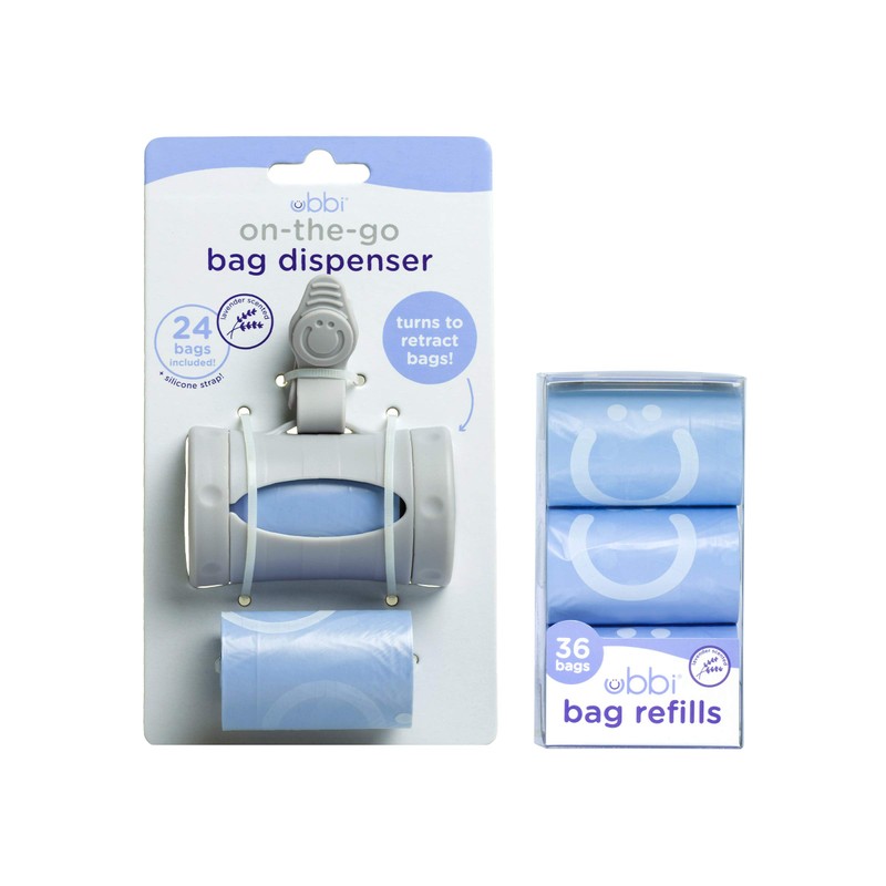 Ubbi On-the-Go Gray Bag Dispenser and Waste Disposal Bags Refill,