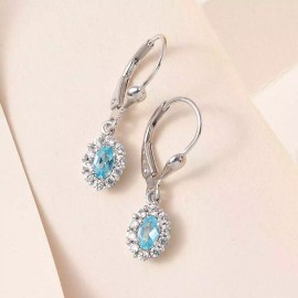 Unbranded GORGEOUS!! 0.85ctw Madagascar Paraiba Apatite & Zircon Earrings Platinum Plated