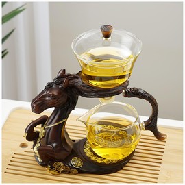 Semi Automatic Drip TeaPot, Lazy Kung Fu Glass Magnetic Tea Set, Heat Resistant Glass Magic Teapot Set, Suitable for home/office Reception Tea Set, Perfect for Holiday Gifts