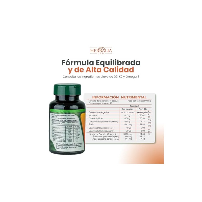 Vitamina D3 + K2 con Omega 3 - Apoyo Óseo,