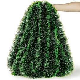 10M Chunky Christmas Tinsel Garland Christmas Tinsel Garland Decoration, Christmas Tinsel Garland for Christmas Tree Decorations, Green Tinsel