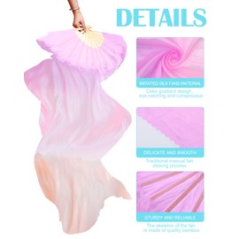 Thyle 4 Pairs 1.8 M Silk Fans Women Veils Belly Dance Fan, National Long Bamboo Fan Colors Artificial Silk Fans for Dancer Right Left Hand, 4 Styles(Elegant Light Color)